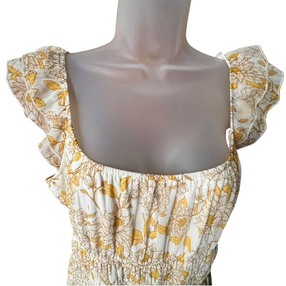 Trixxie Yellow Floral Ruffled Maxi Dress Sz L Milkmaid Boho Cottagecore Prairie - Picture 9 of 14
